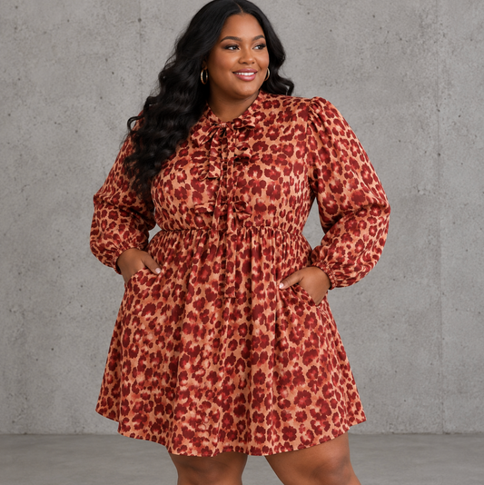 Burgundy Leopard Baby Doll Dress