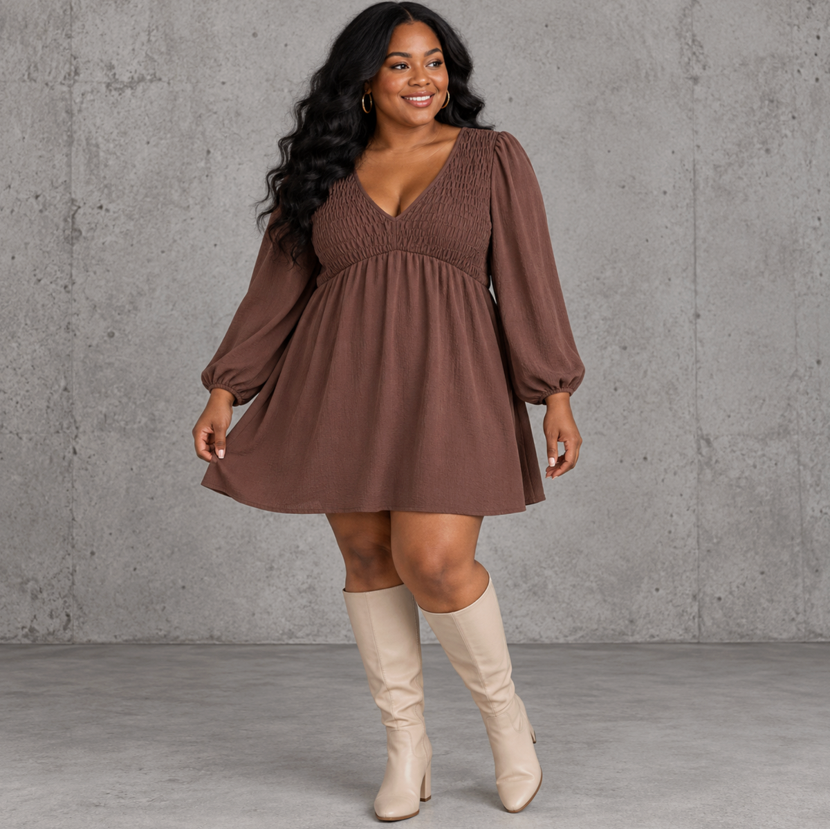 Smocked Bust V-Neck Mini Dress