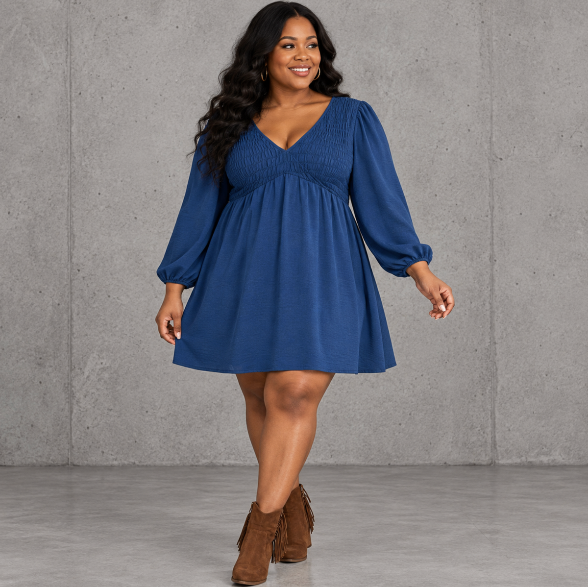 Smocked Bust V-Neck Mini Dress