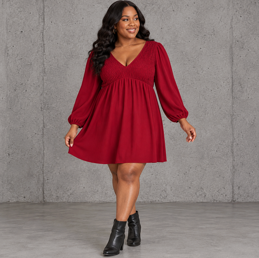 Smocked Bust V-Neck Mini Dress