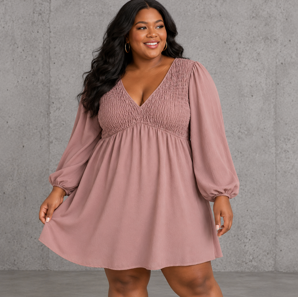 Smocked Bust V-Neck Mini Dress