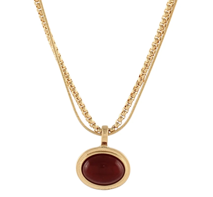 Layered Oval Stone Necklace