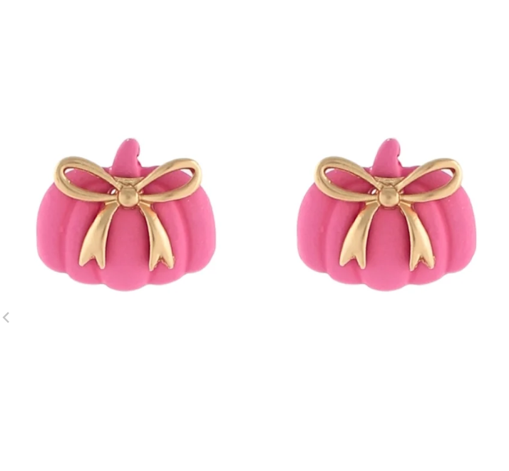 Pink Pumpkin w/Bow Earrings