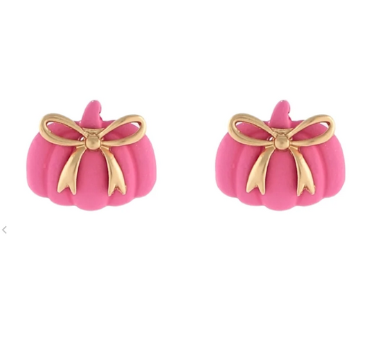 Pink Pumpkin w/Bow Earrings