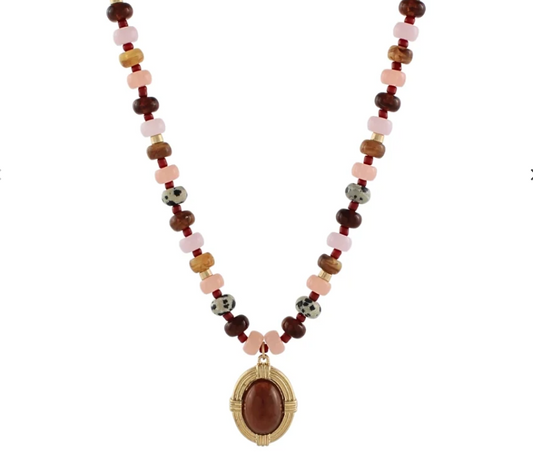 Oval Mauve Pendant Bead Necklace