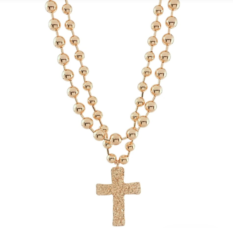 Layered CCB Ball Hammered Cross Necklace