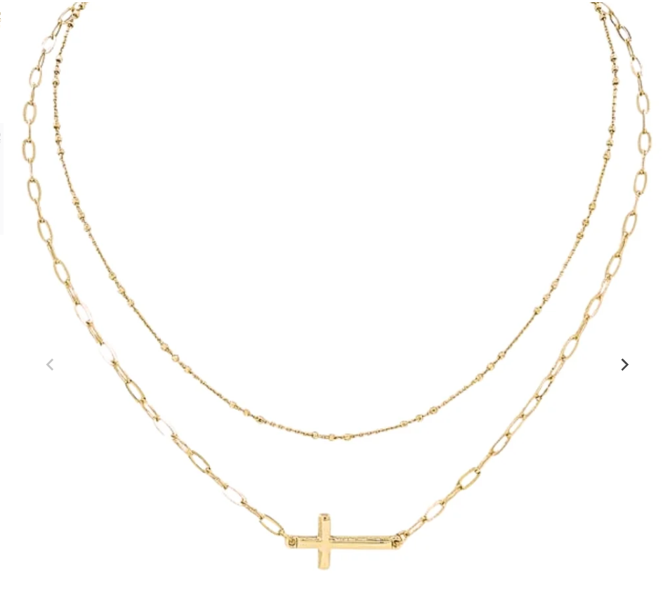 Layered Cross Sideways Necklace