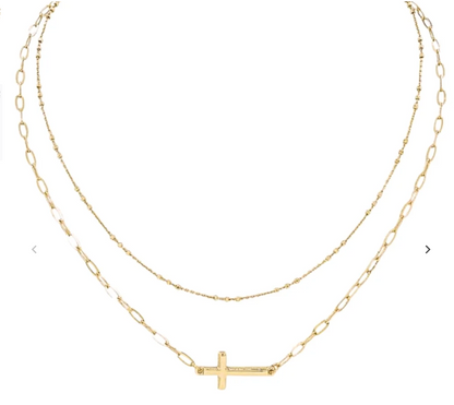 Layered Cross Sideways Necklace