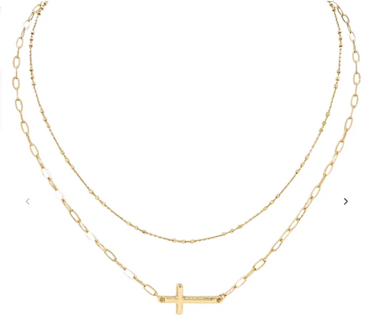 Layered Cross Sideways Necklace