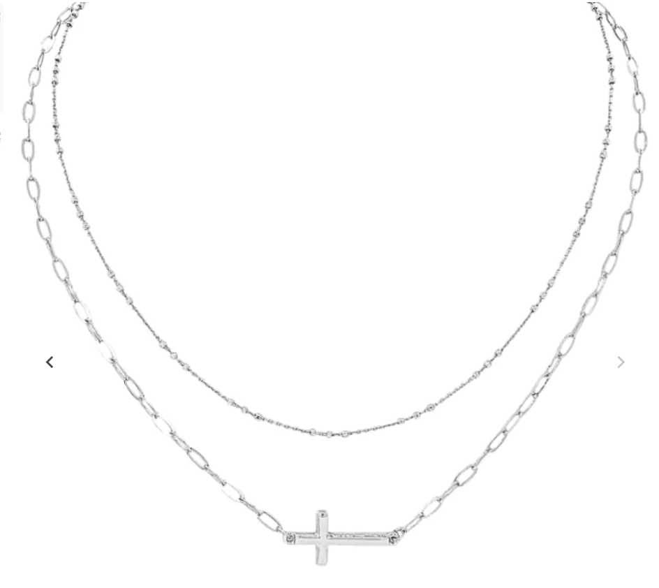 Layered Cross Sideways Necklace