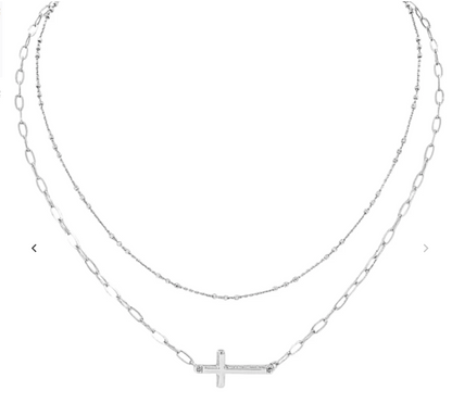 Layered Cross Sideways Necklace