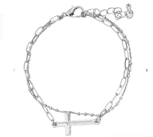 Layered Cross Sideways Bracelet