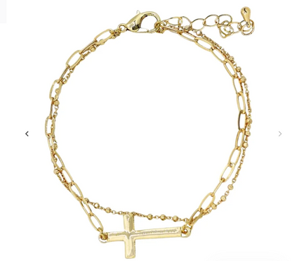Layered Cross Sideways Bracelet