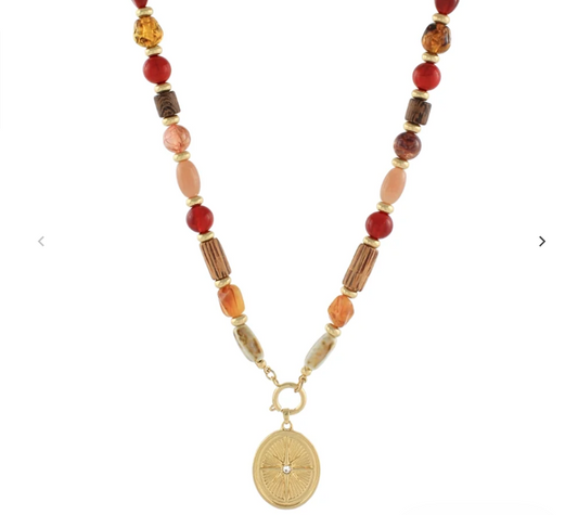 Sunburst Pendant Bead Necklace