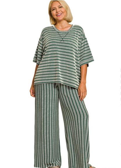 Striped Rib Pants Set