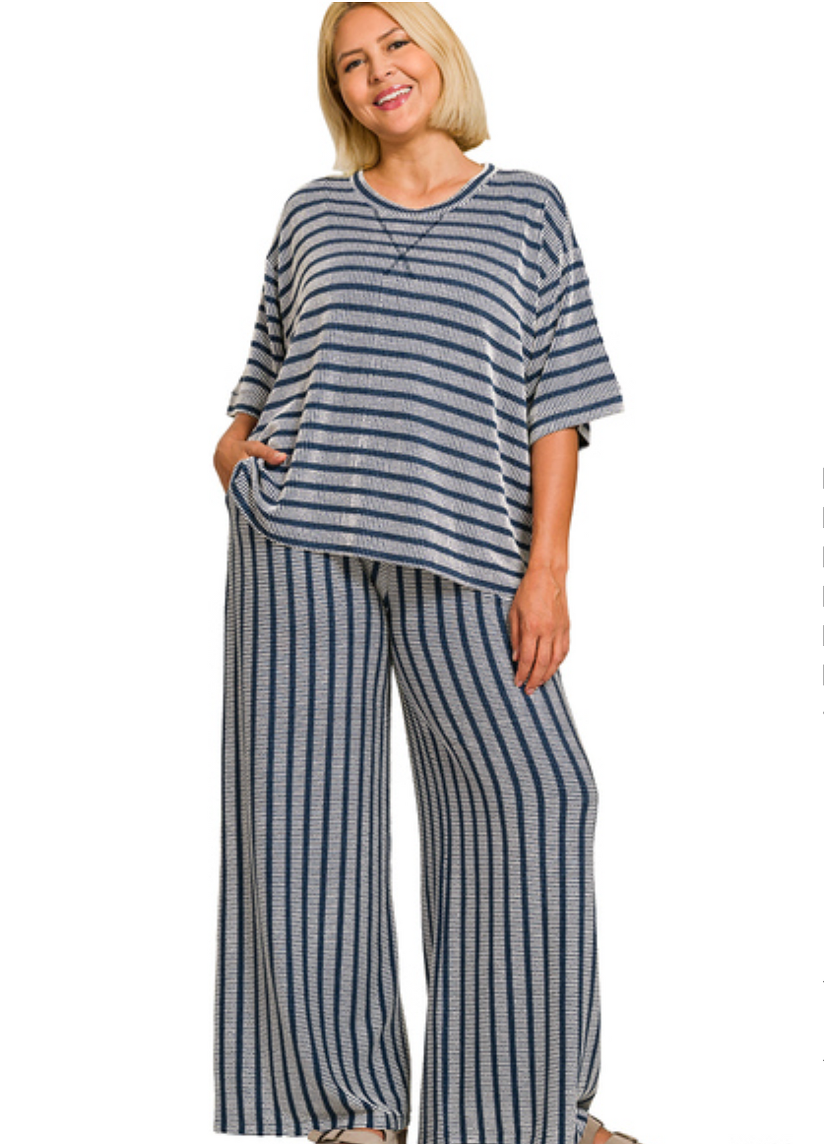 Striped Rib Pants Set