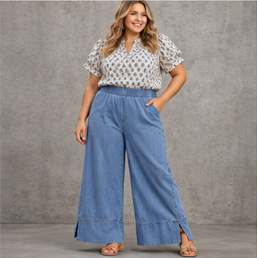 Denim Wide Leg Pants