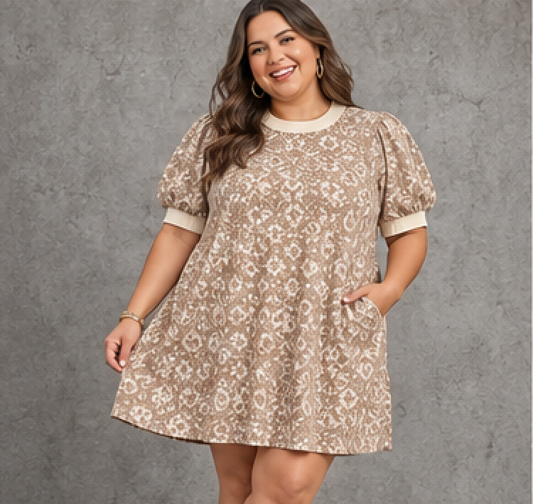 Textured Puff Sleeve Mini Dress