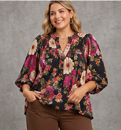 Boho Black Floral Blouse