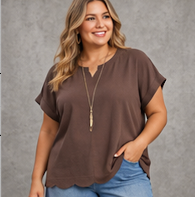 Scallop Hem Linen Blend Top