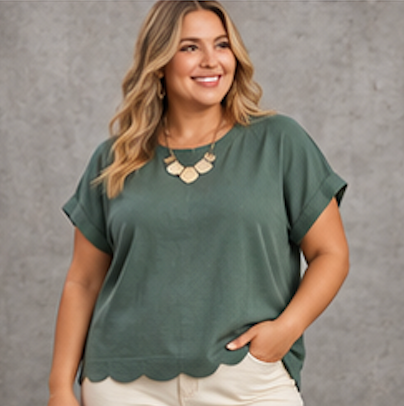Scallop Hem Linen Blend Top