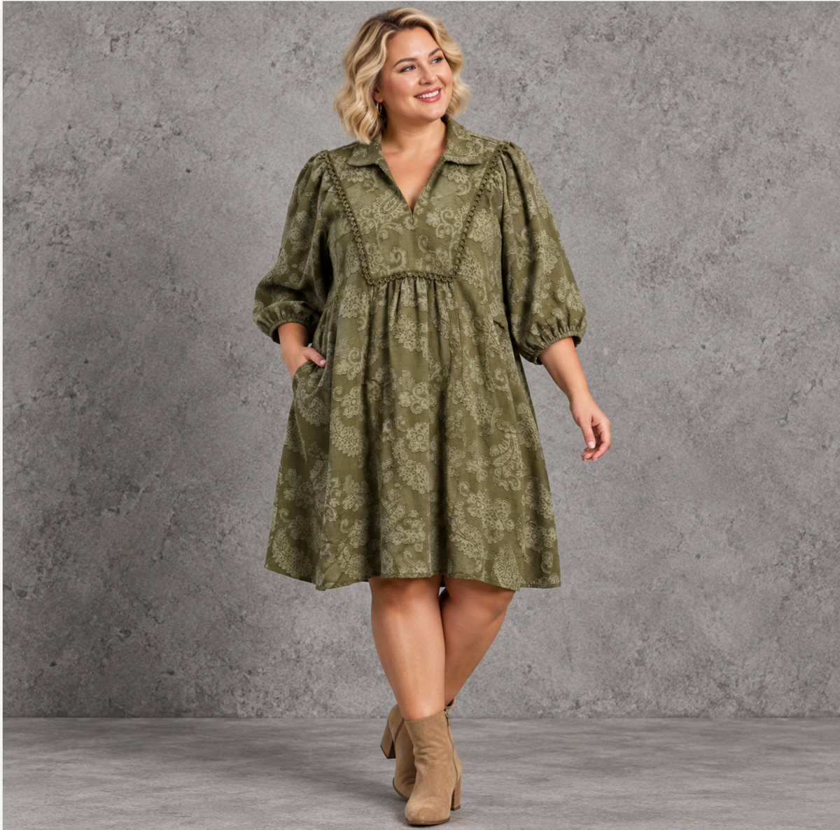 Paisley Puff Sleeve Babydoll Dress