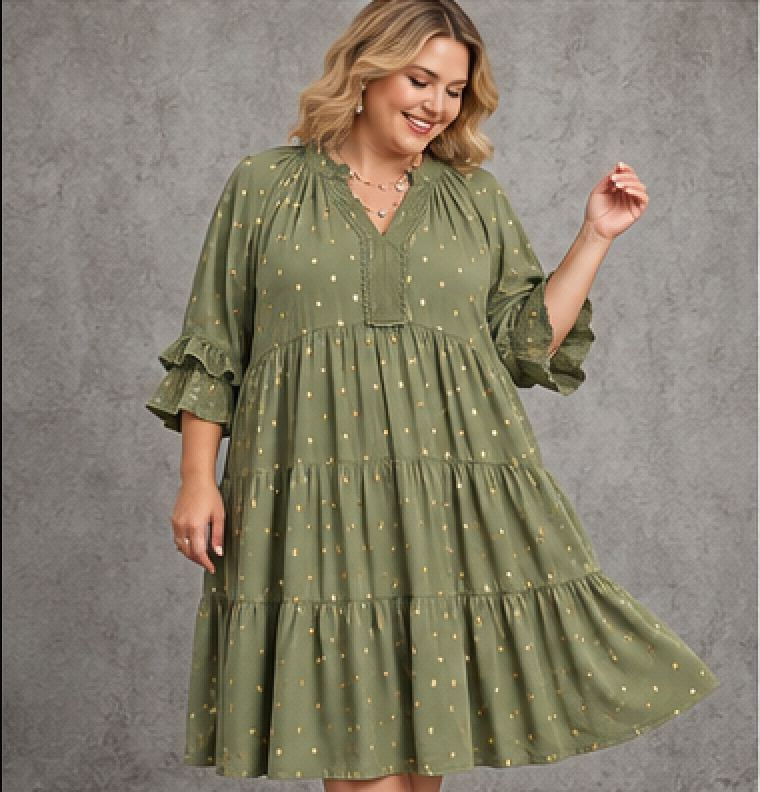 Metallic Dot Tiered Ruffle Dress