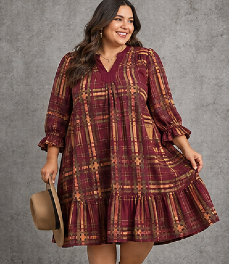 Plaid Print Tiered Mini Dress