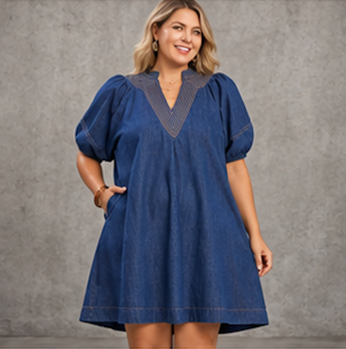 Demin Puff Sleeve Mini Dress