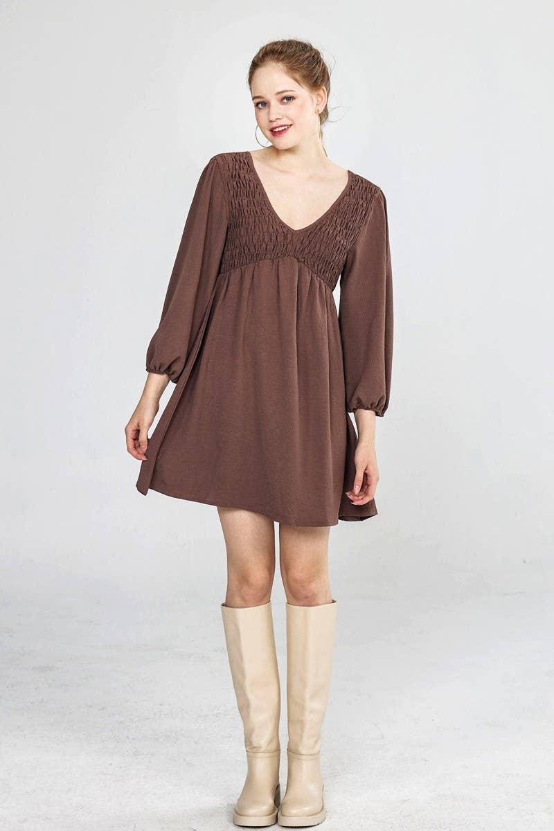 Smocked Bust V-Neck Mini Dress