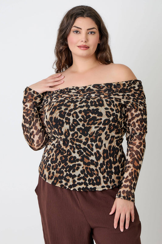 Leopard Print Off-the-Shoulder Blouse