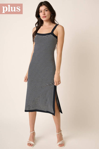 Striped Contrast Sleeveless Knit Midi Dress