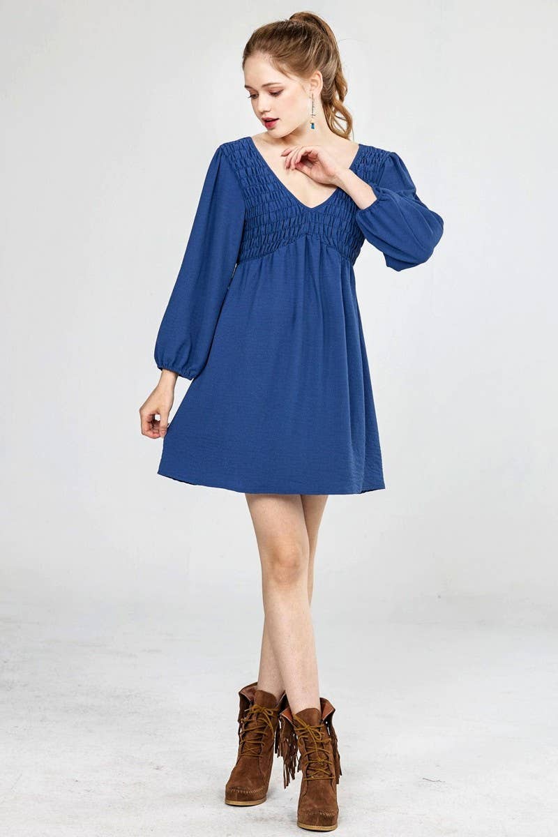 Smocked Bust V-Neck Mini Dress