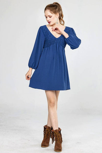 Smocked Bust V-Neck Mini Dress