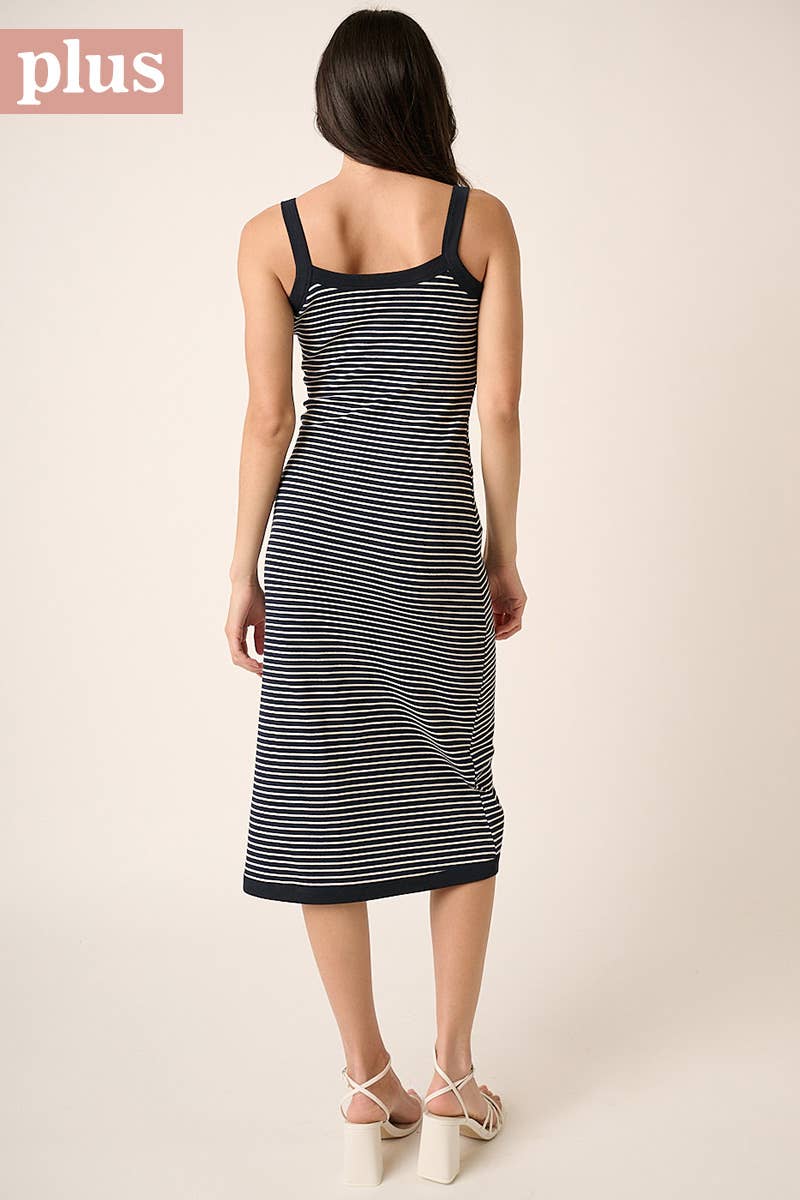 Striped Contrast Sleeveless Knit Midi Dress