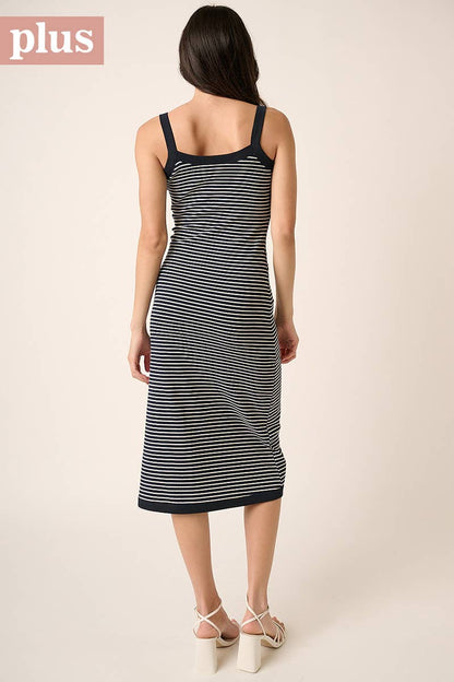 Striped Contrast Sleeveless Knit Midi Dress