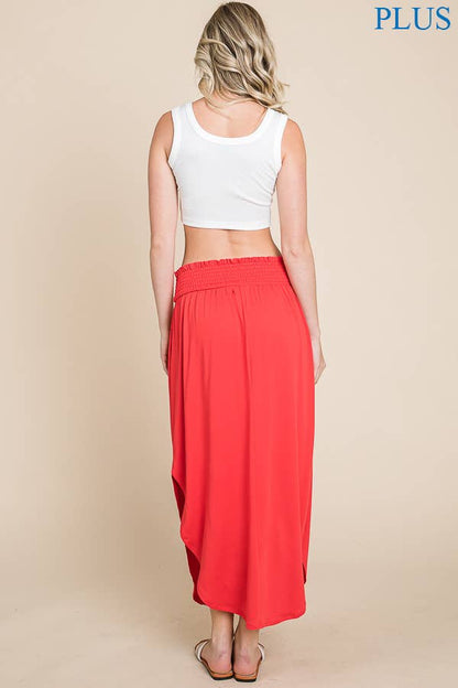 Smocking Waist Slit Maxi Skirt