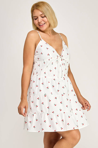 Cherry Print Tiered Mini Dress