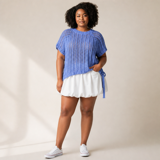 Open Knit Bow Sweater Shirt