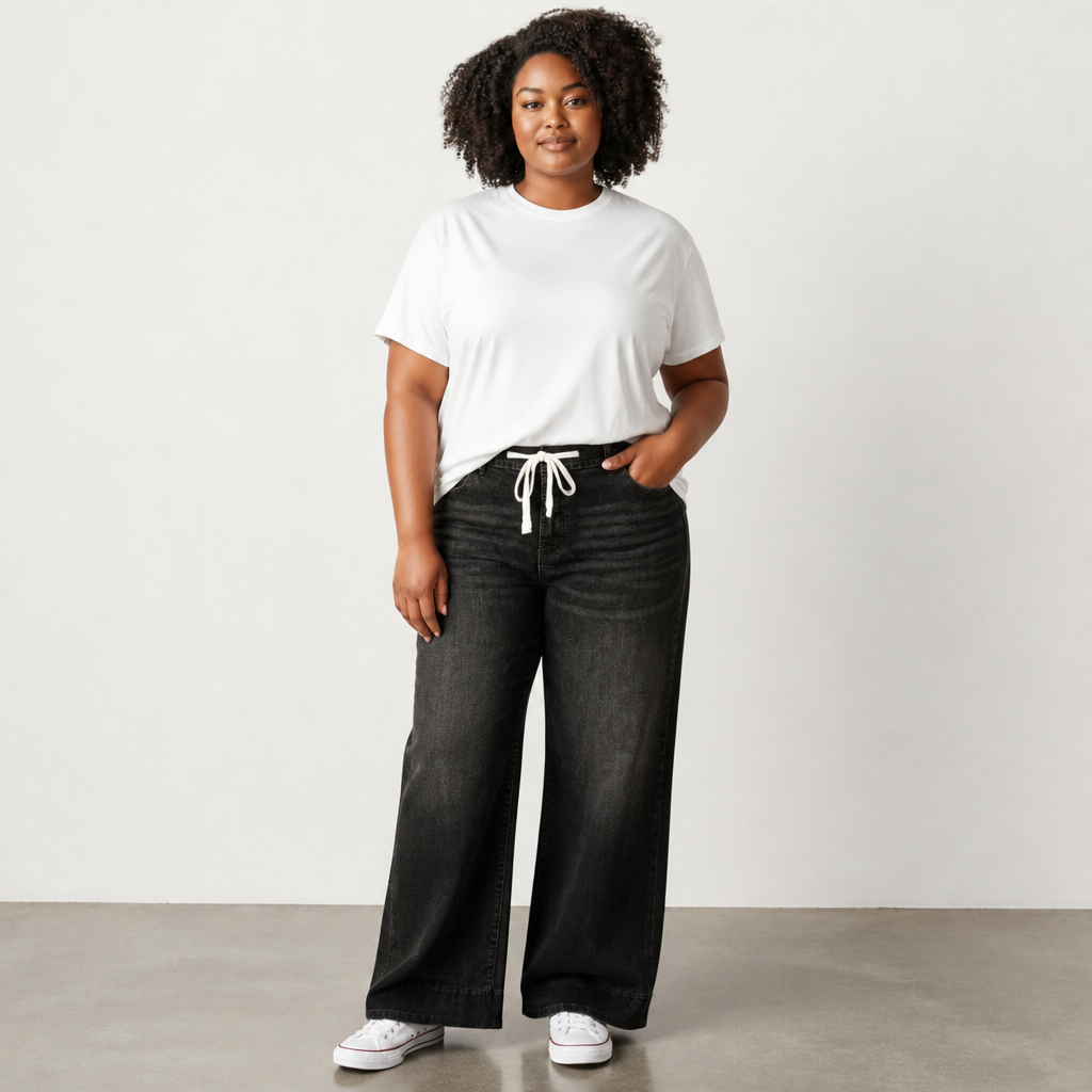 Black Acid Wash Lace-up Jeans