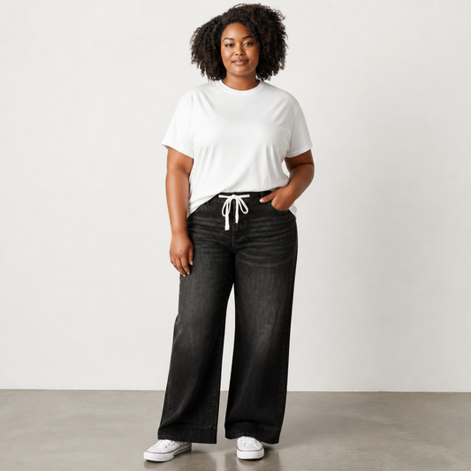 Black Acid Wash Lace-up Jeans