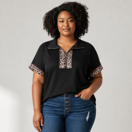 Leopard Half-Zip Top