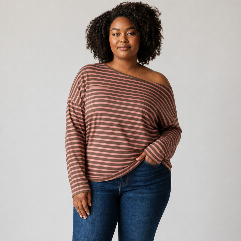 Mauve Striped Dolman Sleeve Top