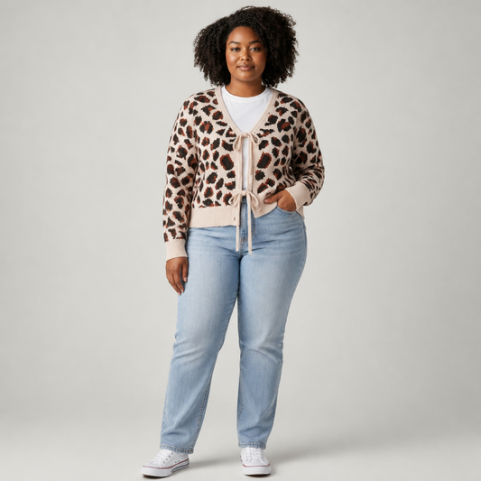 Leopard Tie Front Cardigan