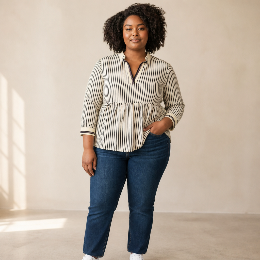 Black Stripe Patchwork Blouse