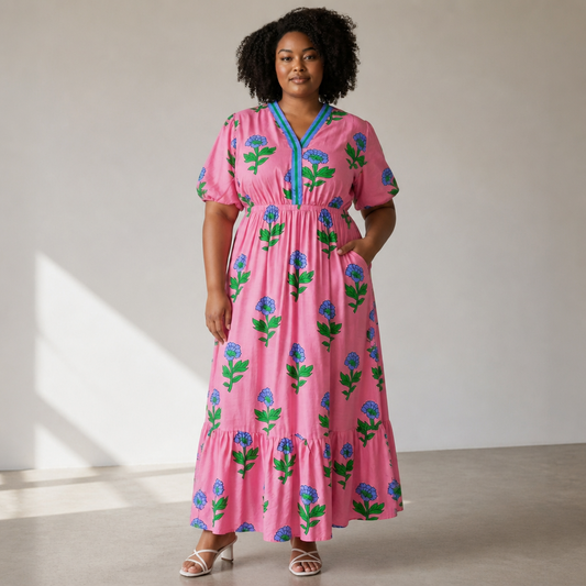 Striped V Neck Ruffled Floral Dress